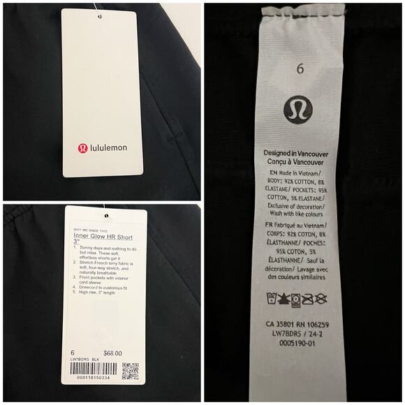 NEW Lululemon | Black Inner Glow High Rise Pockets 3in Workout Running Shorts 6 - Picture 10 of 10